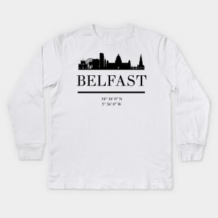 BELFAST NORTHERN IRELAND BLACK SILHOUETTE SKYLINE ART Kids Long Sleeve T-Shirt